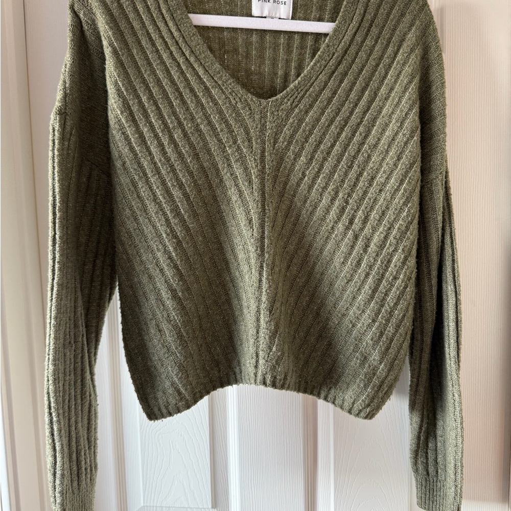 Pink Rose Sage V-Neck Sweater